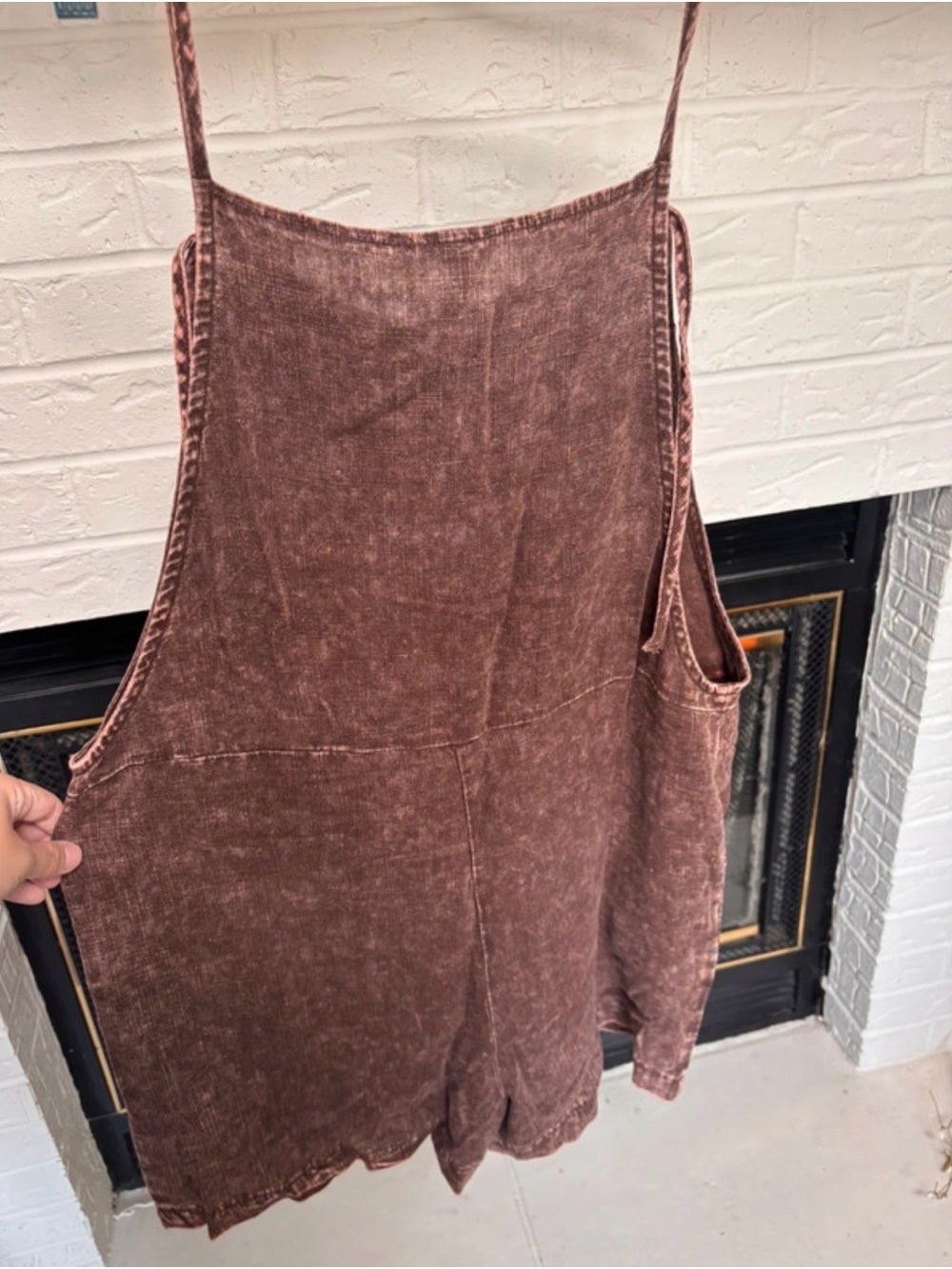 Zenana Outfitters Brown Corduroy Tie-Strap Mini Pinafore Romper - Picture 2 of 3